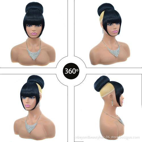 Synthetic Hair Bun With Bangs Set Heat Resistant Fiber Straight Hair Bang Wig For Women Clip In Hair Extension